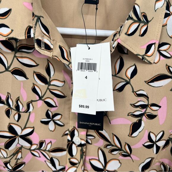 Banana Republic Women’s Tan Floral Button Front Short Sleeve Dress Size 4 New - Picture 6 of 10
